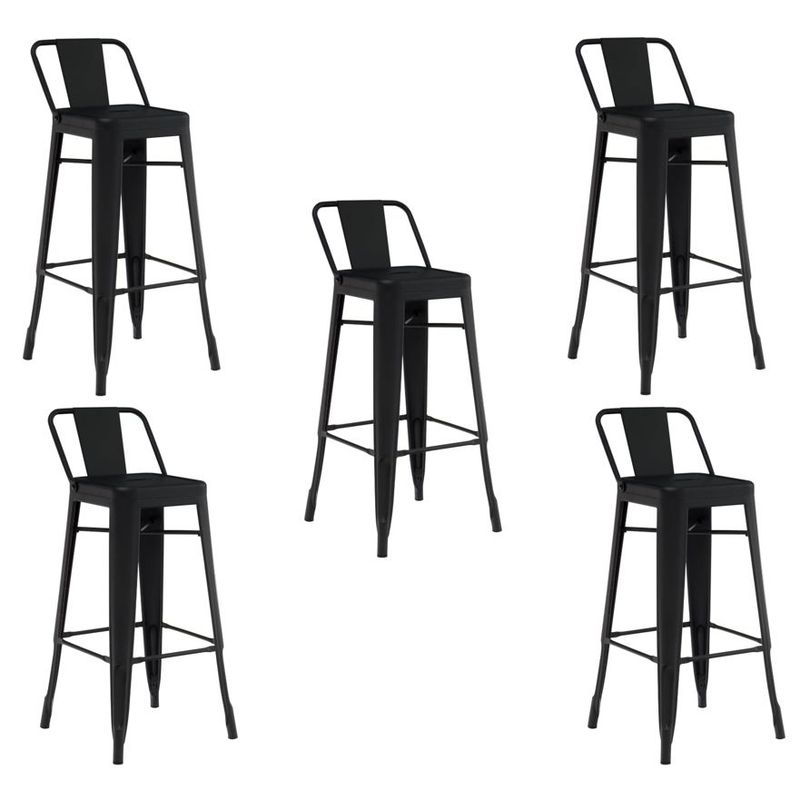MOBLIHOUSE - Set X5 Butaco Alto Para Barra Metálico Moderna Con Espaldar Mbh