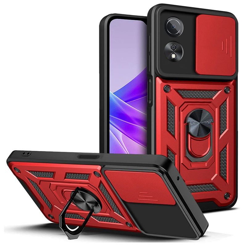 GENERICO - Funda Case Protector Cámara Slider Compatible Oppo A58 4G Rojo