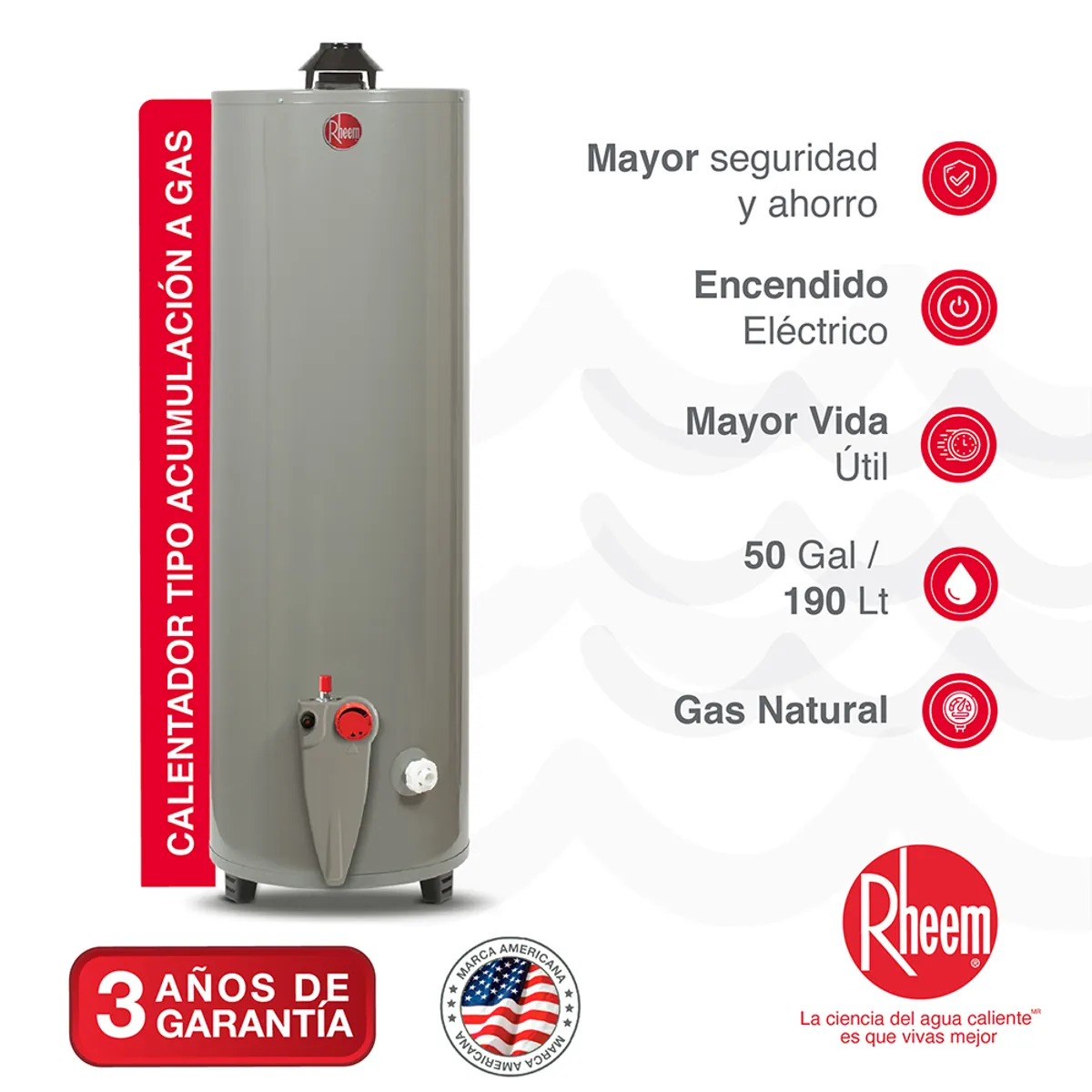RHEEM - Calentador De Acumulación A Gas 190 Litros
