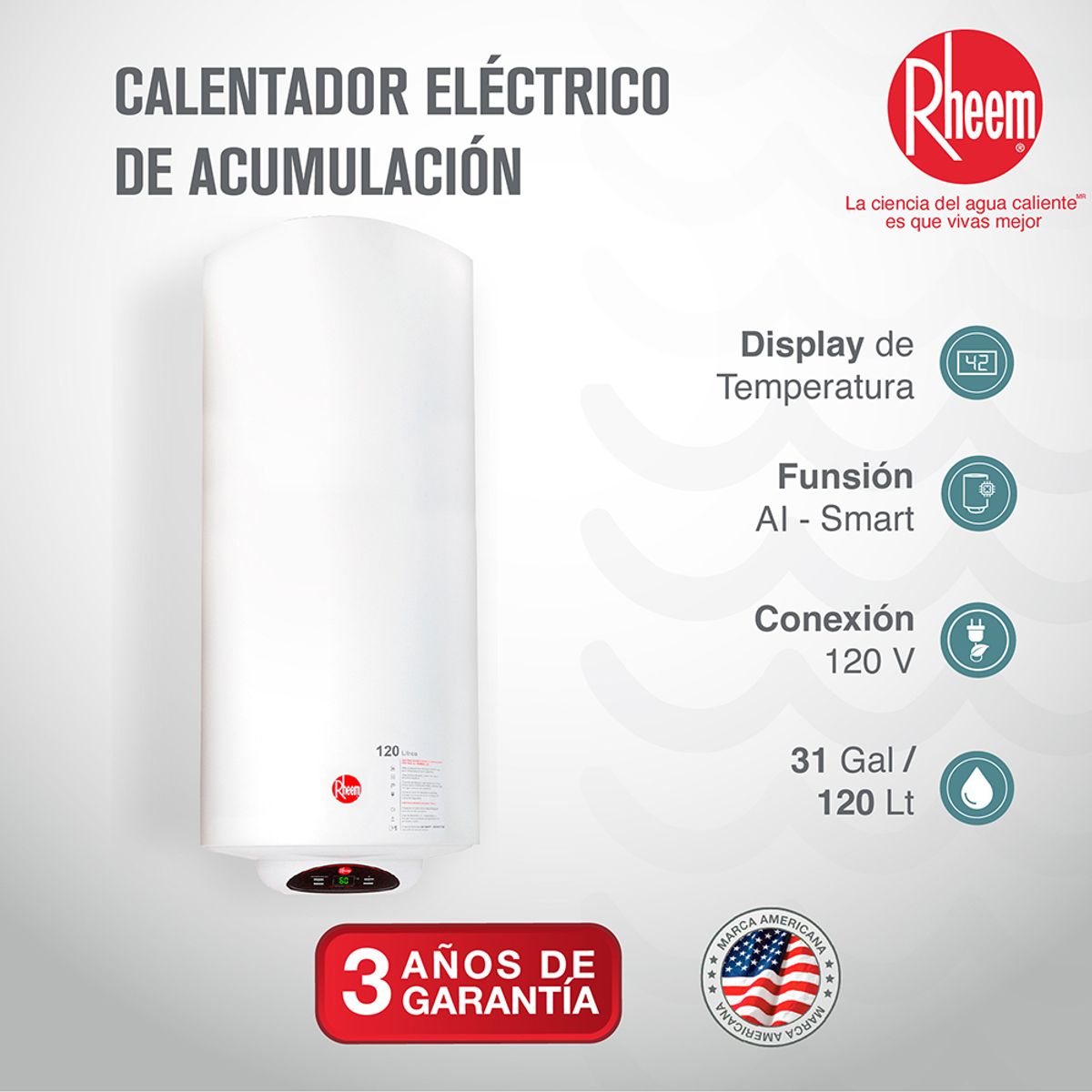 RHEEM - Calentador De Acumulación Eléctrico 120 Litros 110v Rheem