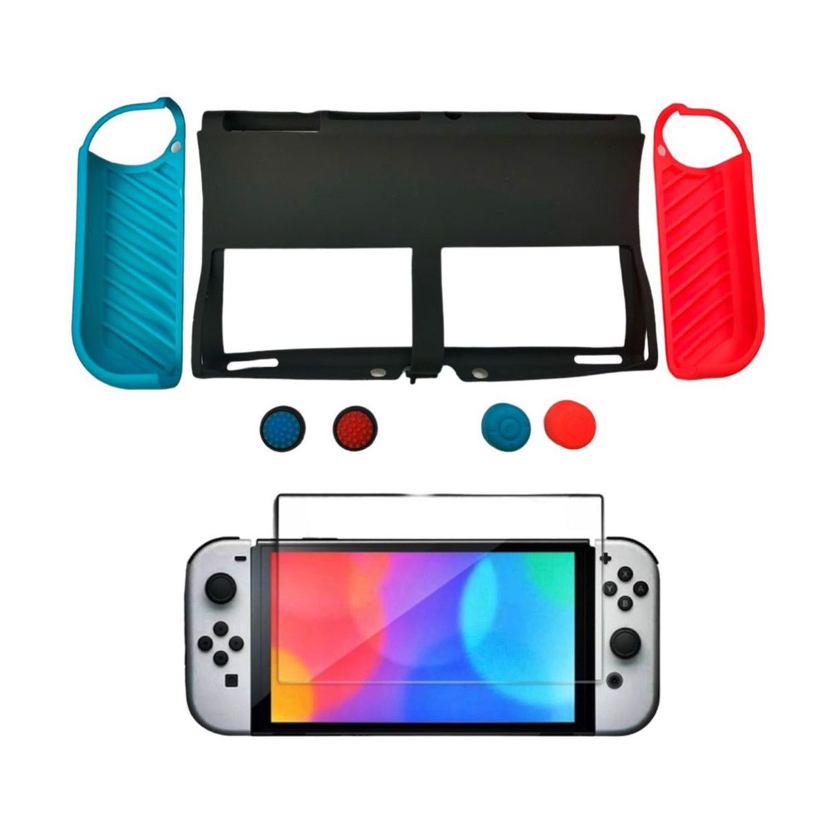 GENERICO - Funda Protectora Silicona 7 en 1 + Vidrio Para Switch OLED