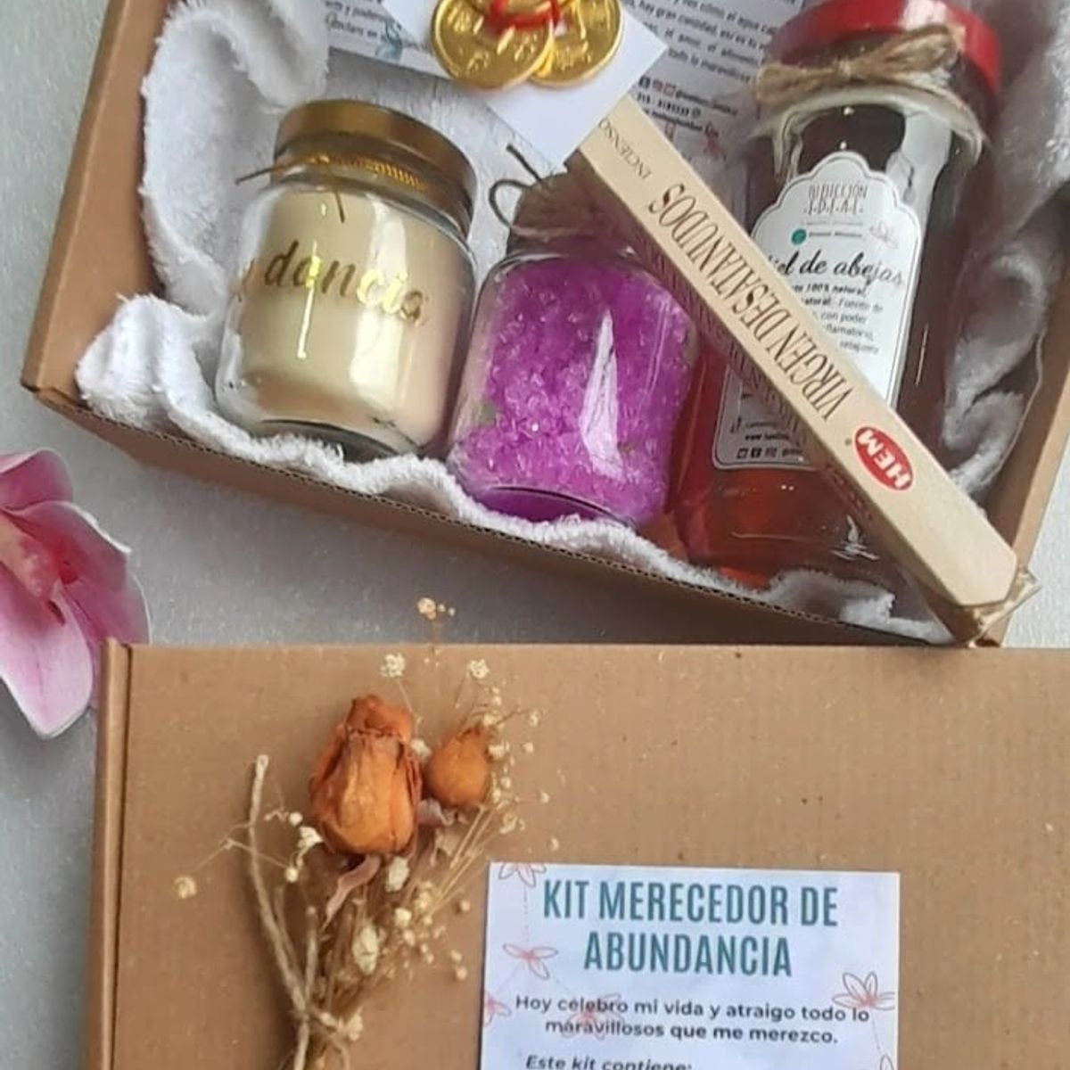 GENERICO - KIT REGALO ABUNDANCIA VELA MIEL SAL DE BAÑO INCIENSO MONEDAS RELAX