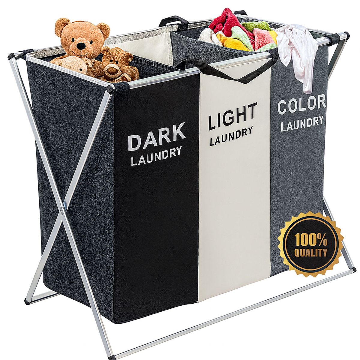 ONE PIXEL - Cesto Para Ropa Sucia Canasto 3 Divisiones Plegable Hasta 20 Kg