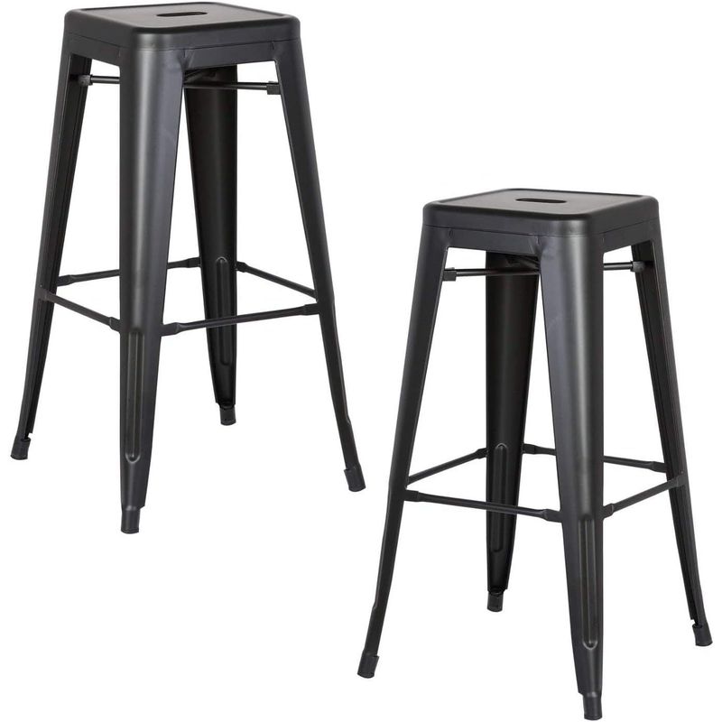MOBLIHOUSE - Set X2 Butaco Tolix Alto Para Barra Metálico Negro Mate 75cm