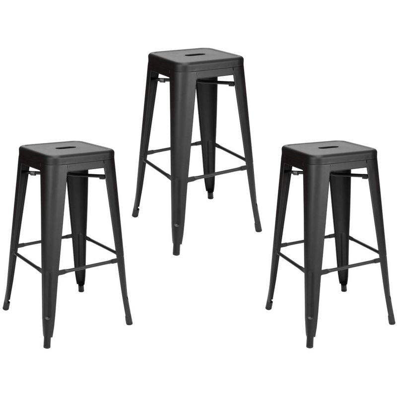 MOBLIHOUSE - Set X3 Butaco Tolix Alto Para Barra Metálico Negro Mate 75cm