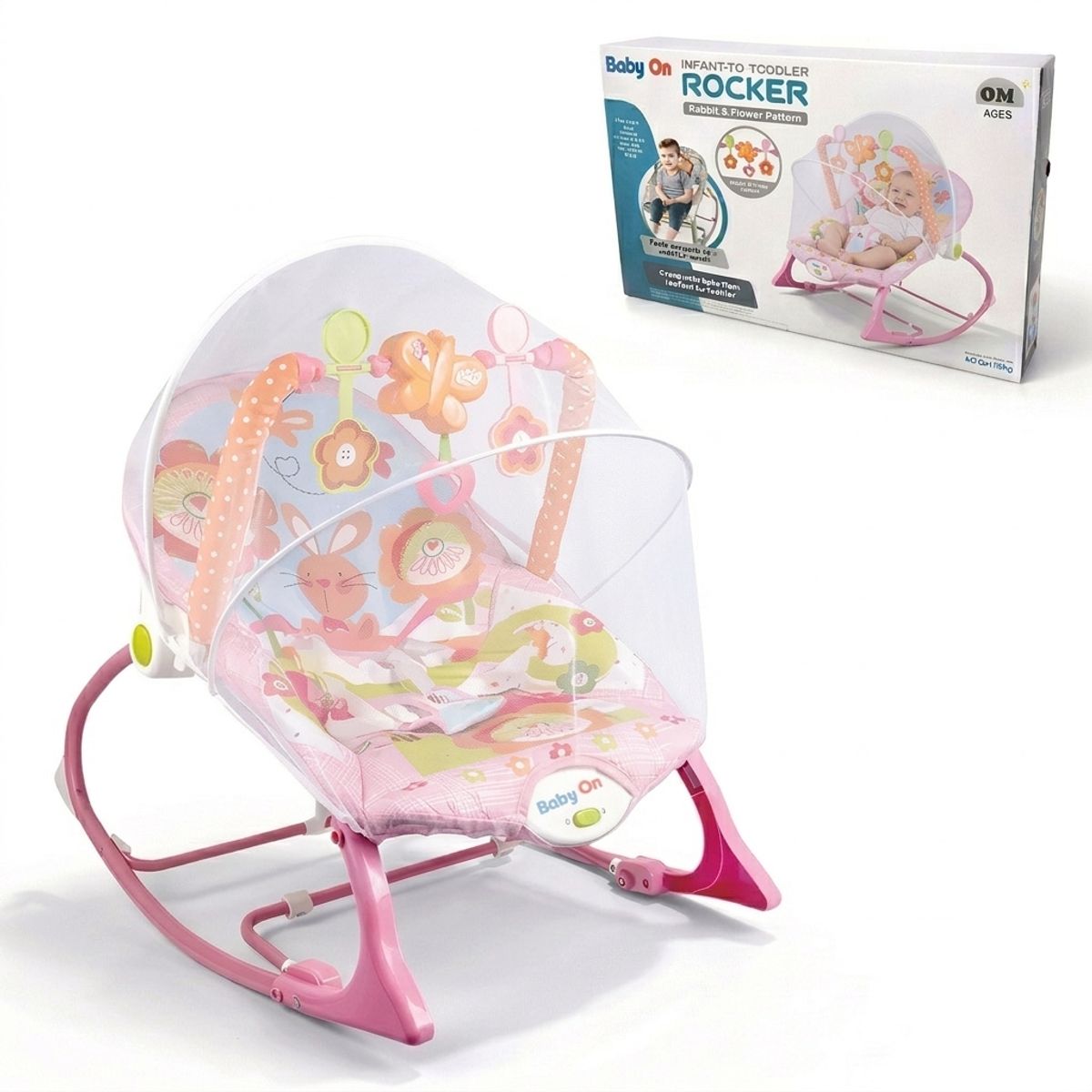 BABY ON - Silla mecedora,vibradora y musical para bebe 3 en 1 Conejo