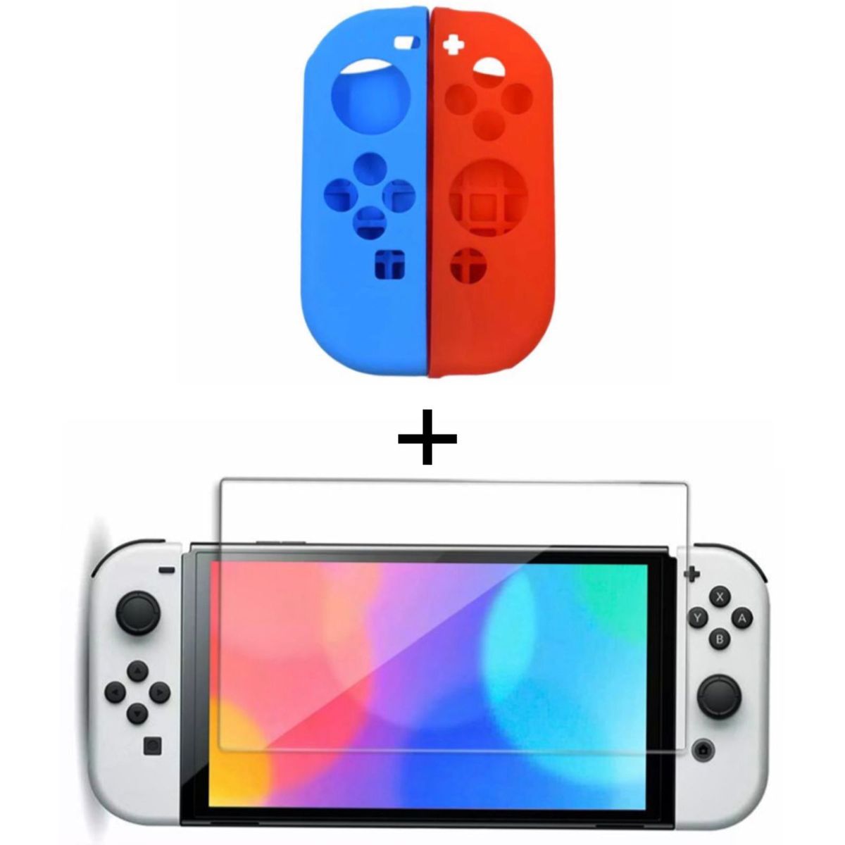 GENERICO - Protector Silicona Joycon + Vidrio Templado Para Switch OLED