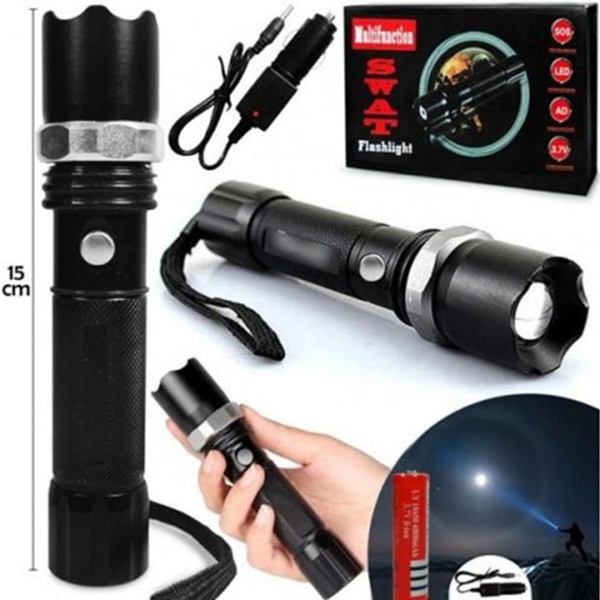GENERICO - Linterna swat led recargable tactica zoom luz de emergencia