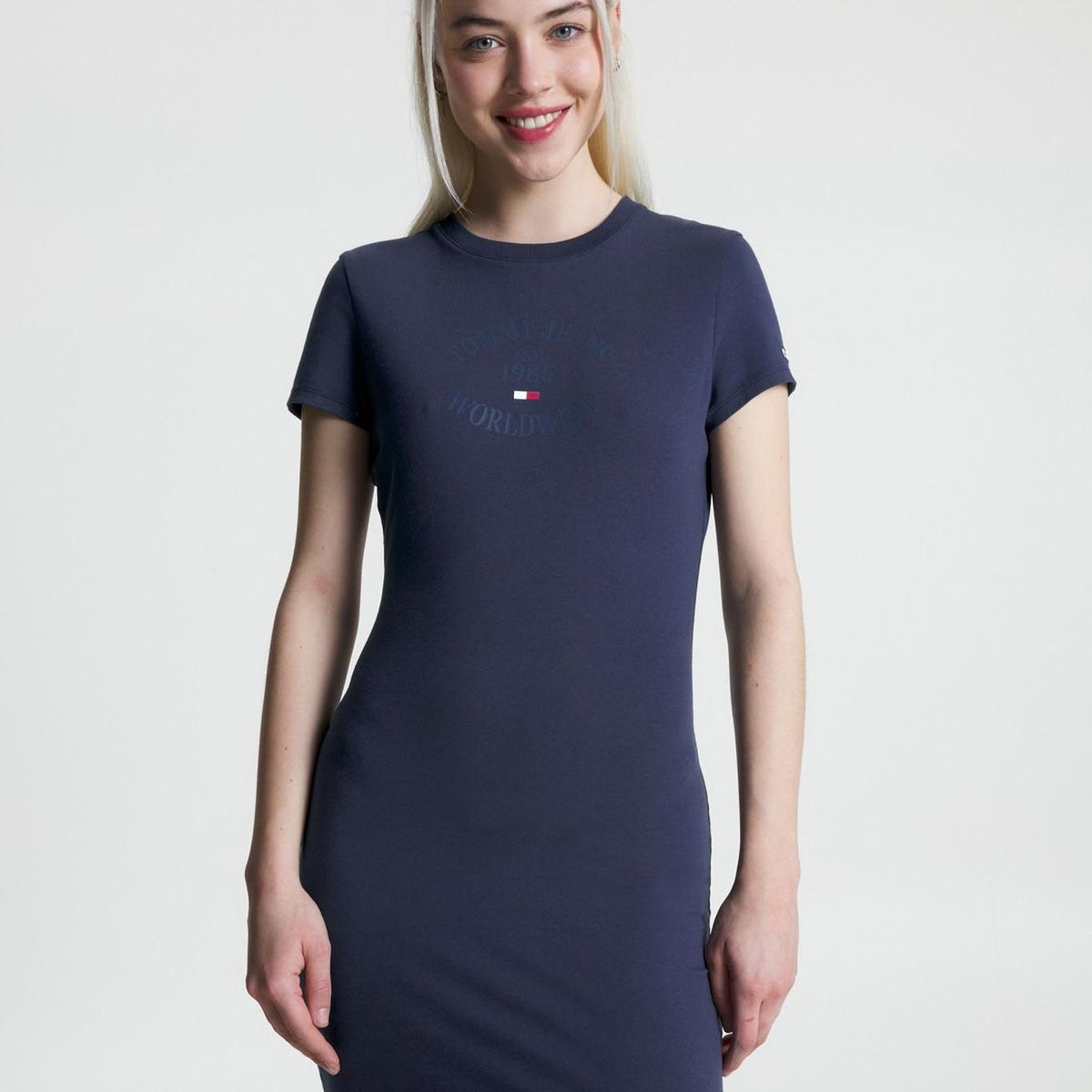 TOMMY HILFIGER - Vestido Azul Ajustado de Cuello Redondo Para Mujer Tommy Jeans