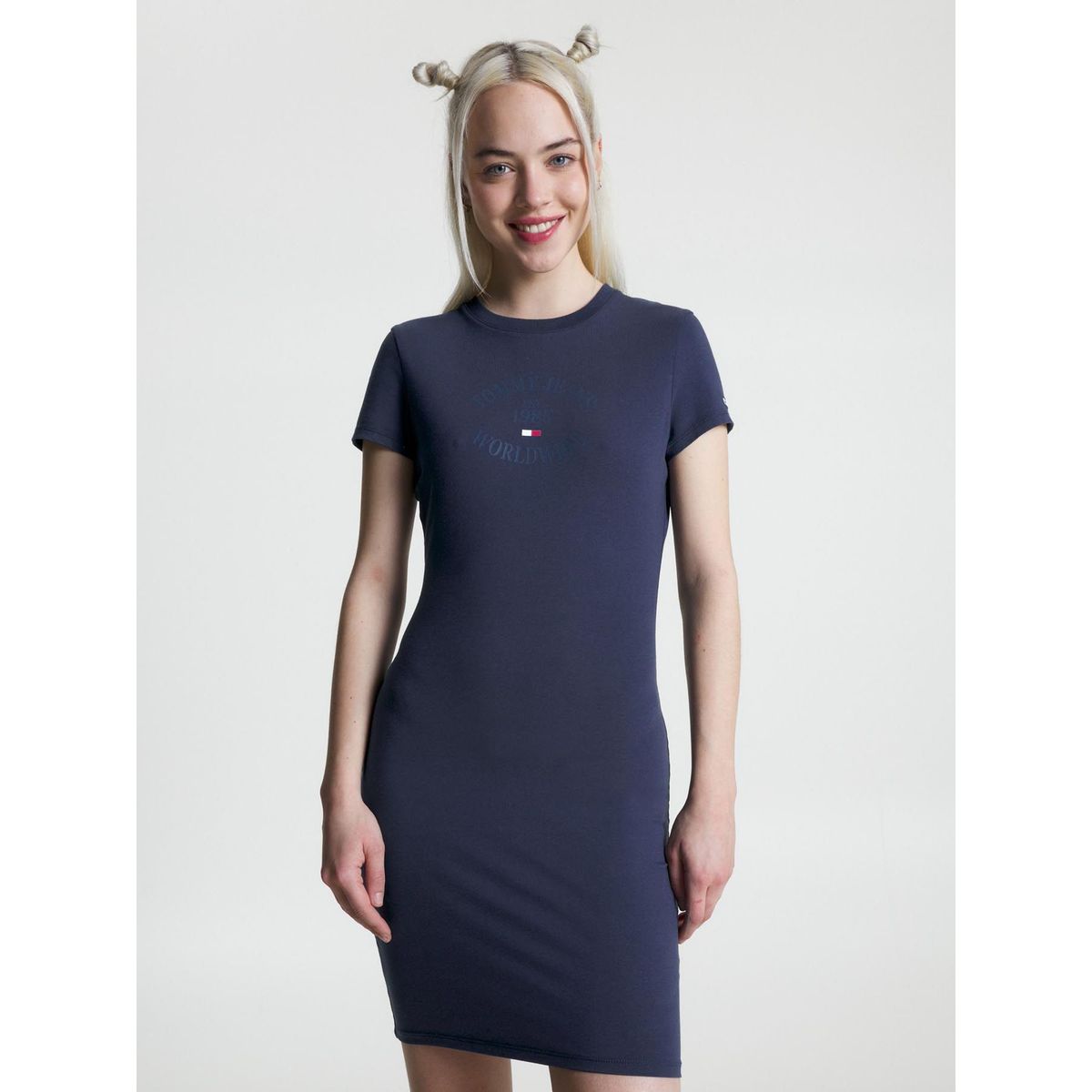 TOMMY HILFIGER - Vestido Azul Ajustado de Cuello Redondo Para Mujer Tommy Jeans