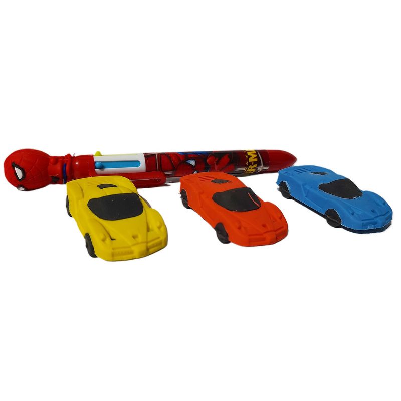 GENERICO - Combo Esfero De Spiderman +3 Borradores Decarros Kit Escolar