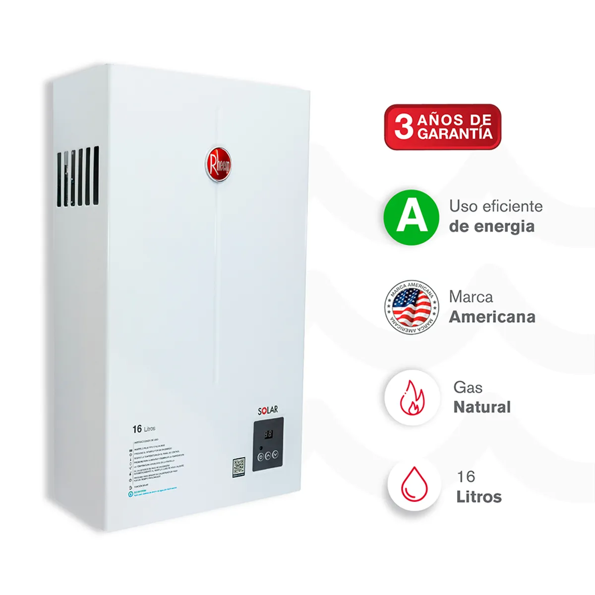 RHEEM - Calentador Rheem 16lt Digital Tiro Natural Gas Natural
