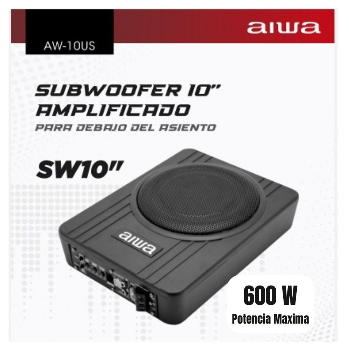 AIWA - Subwoofer Para Carro Aiwa Plano Bajo Amplificador 600W 10 Pulg AW-10US
