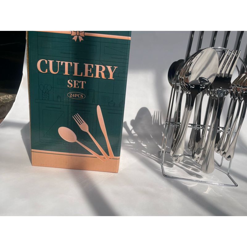 LANZURY IMPORTACIONES - Juego de cubiertos de 24 piezas de acero inoxidable PLATEADO
