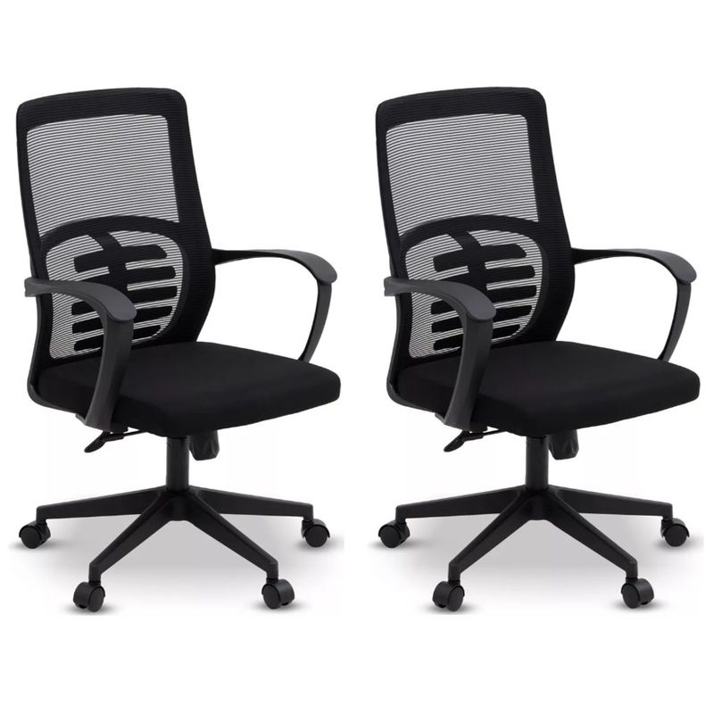 MOBLIHOUSE - Set X2 Silla Oficina Prince Negra 50x49x95cm Con Garantia