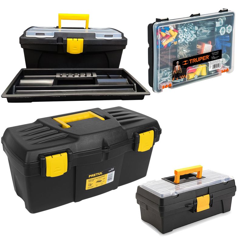 PRETUL - Kit X4 Caja Herramientas 19, 14, 12 Pulgadas + Organizador Truper