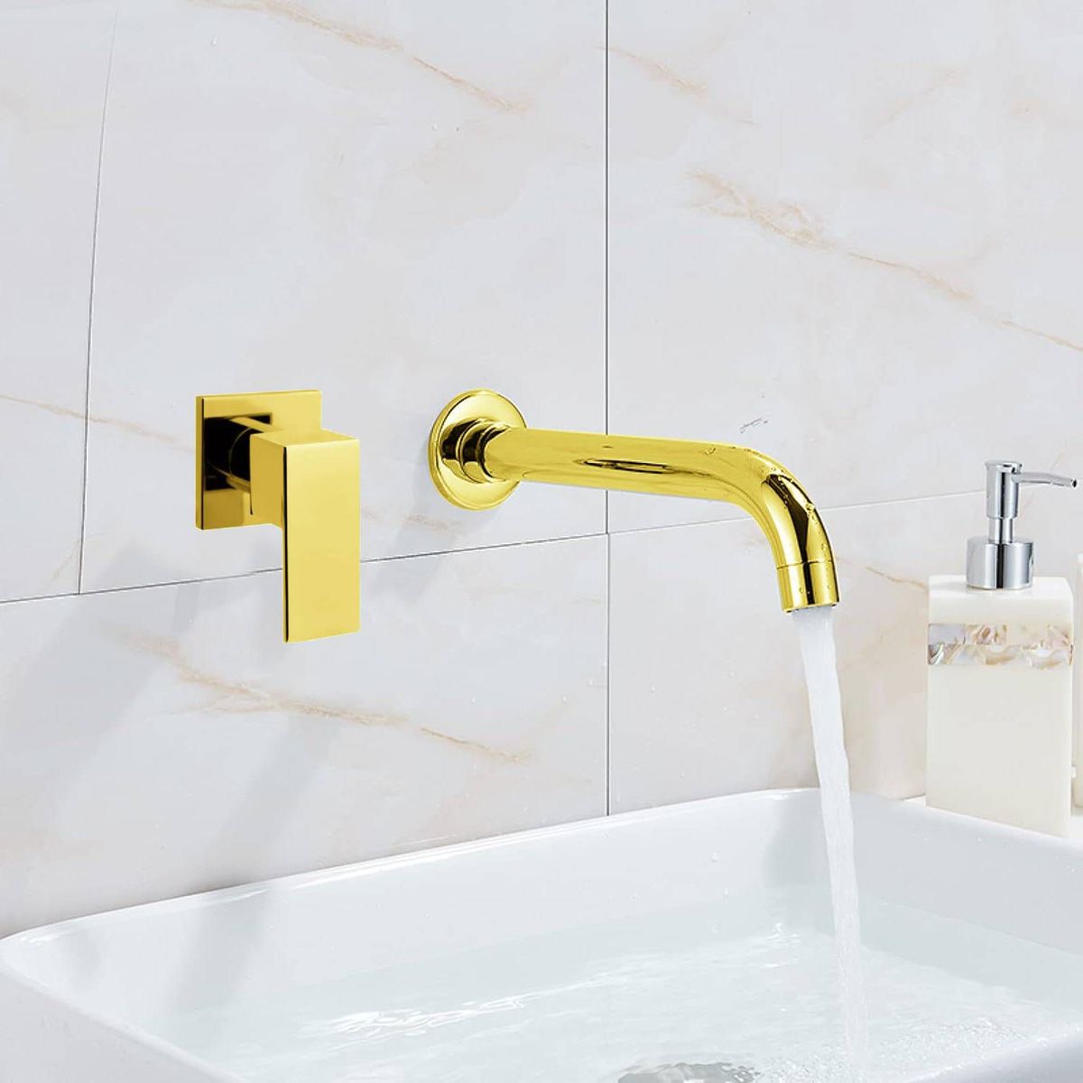 GENERICO - Llave Lavamanos Pared Dorada Registro Square Mini Agua Fría