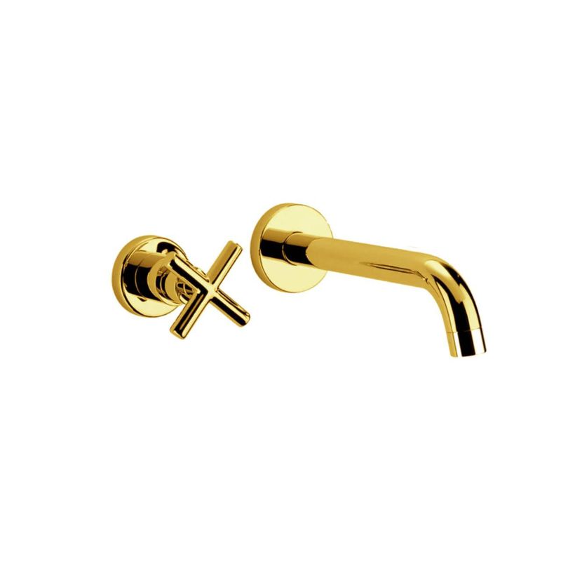 GENERICO - Llave Lavamanos Pared Oro Registro Mini Cross Agua Fría Tames