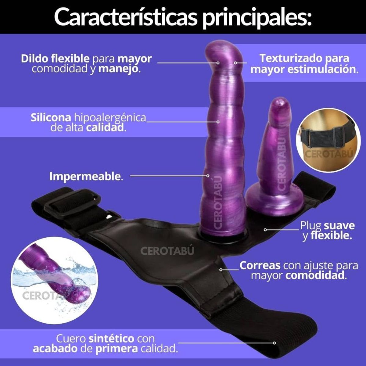 GENERICO - Arnés Doble Dildo Removible Doble Estimulación Purple