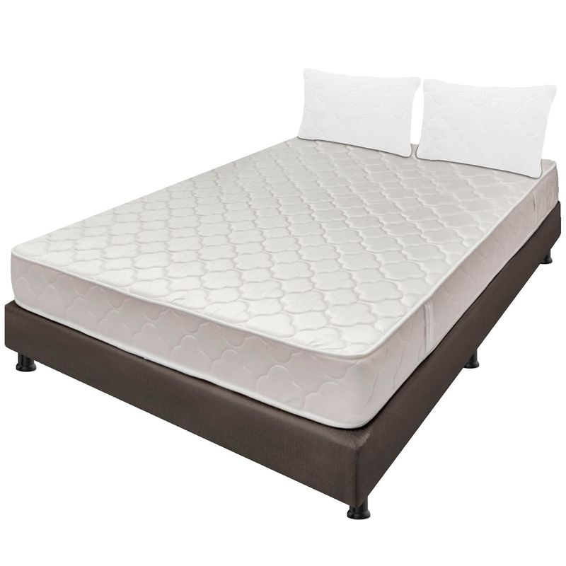 DORMILANDIA - Combo Colchón Queen Multisleep Café + Base Cama Dividida + Almohadas