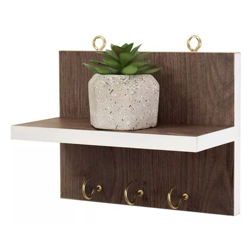 GENERICO - Perchero Con Repisa Decorativa De Pared 3 Ganchos 17x20 Cm
