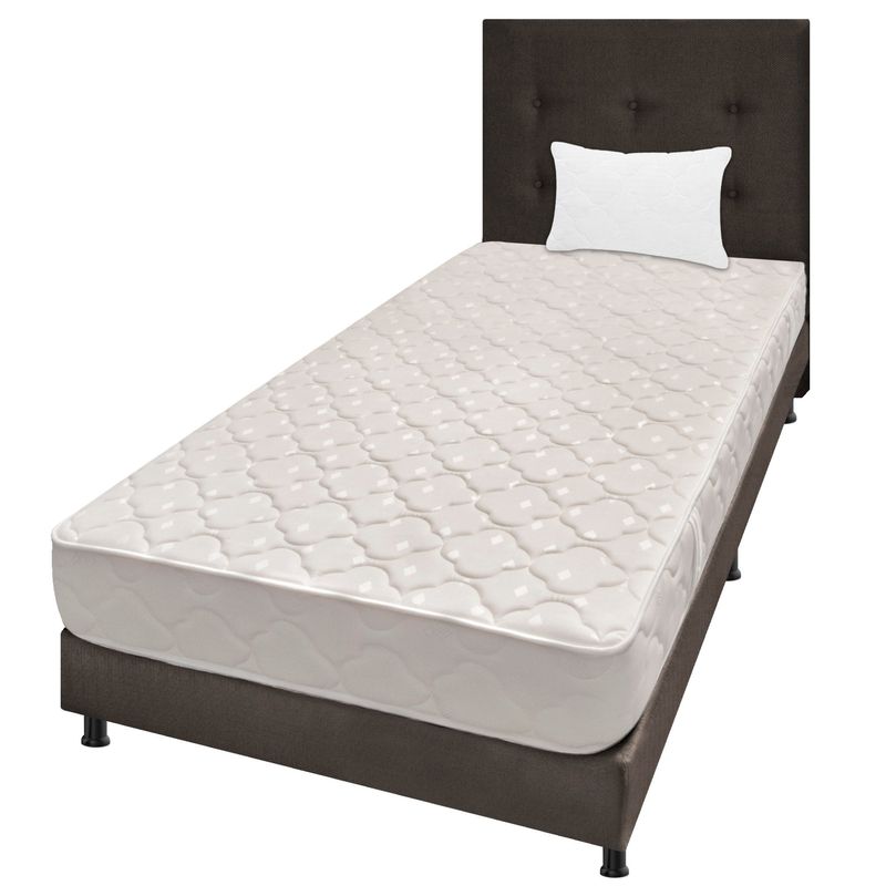 DORMILANDIA - Combo Colchón Sencillo  Multisleep Café +Base Cama Entera+ Cabecero+ Almohada