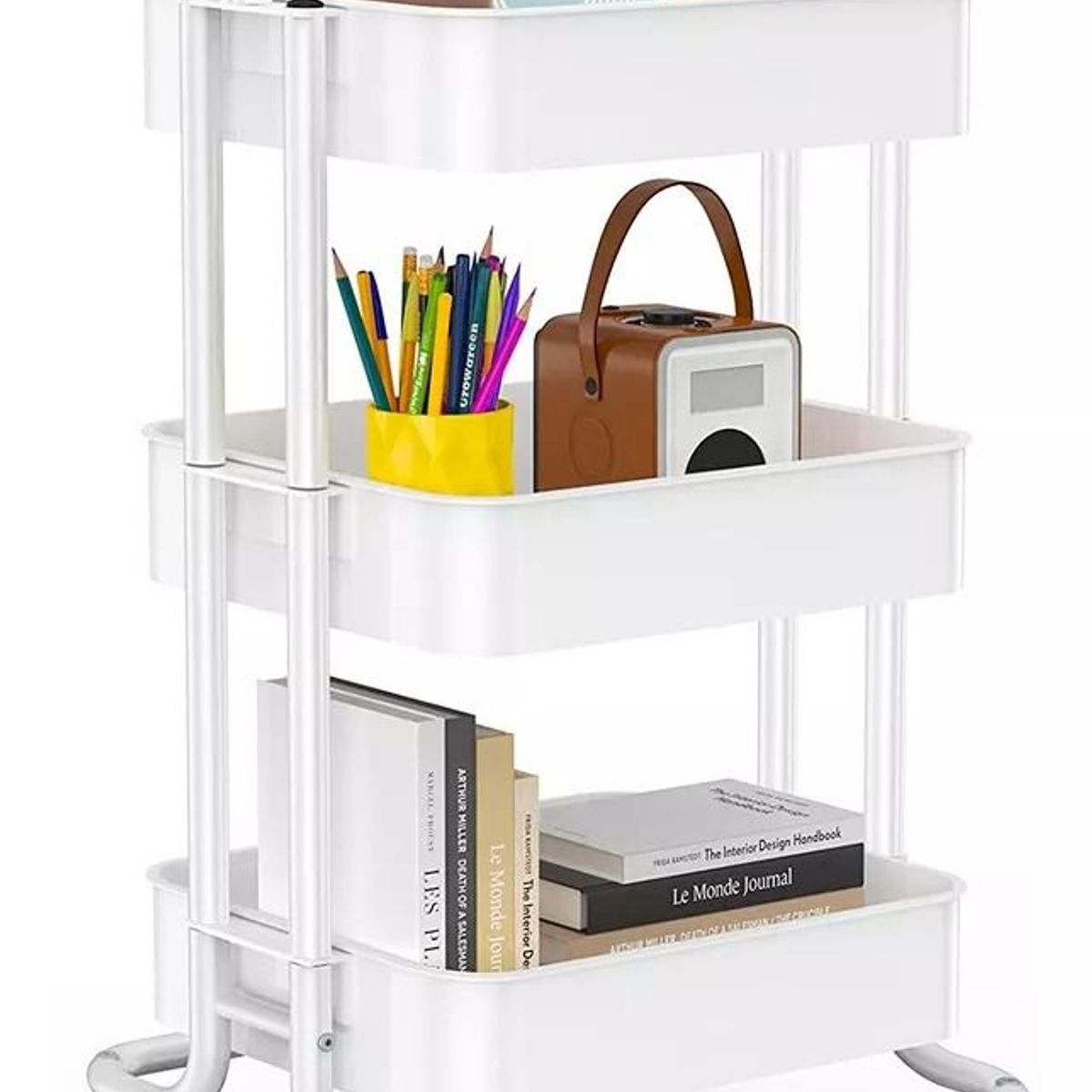 MOBLIHOUSE - Carro Auxiliar Organizador Metalico Blanco 3 Niveles Rodante