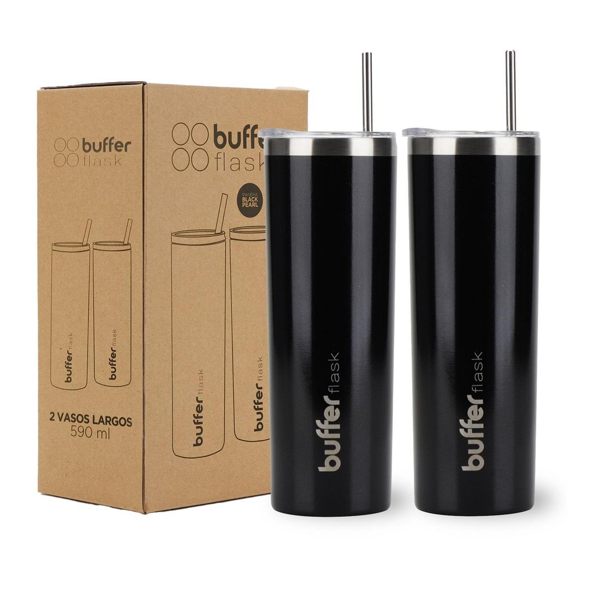 BUFFER FLASK - Vasos Termicos Set De 2 Buffer Acero Inoxidable Frío Y Calor - Negro