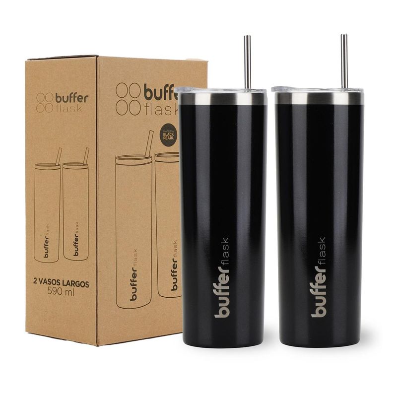BUFFER FLASK - Vasos Termicos Set De 2 Buffer Acero Inoxidable Frío Y Calor - Negro-
