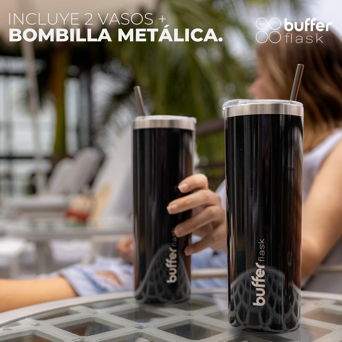 BUFFER FLASK - Vasos Termicos Set De 2 Buffer Acero Inoxidable Frío Y Calor - Negro