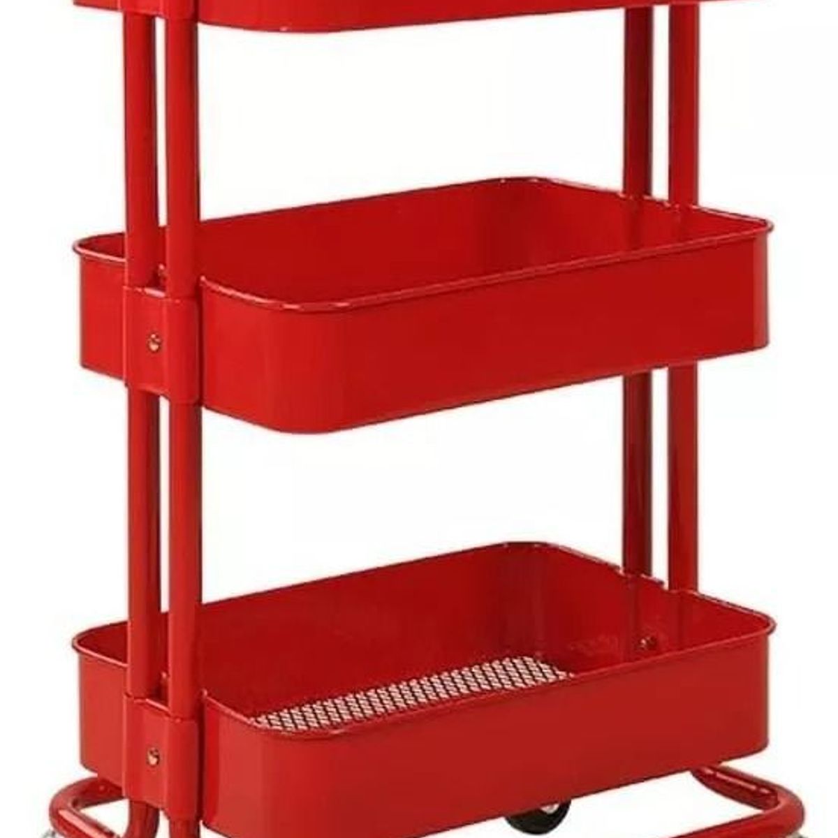 MOBLIHOUSE - Carro Auxiliar Organizador Metalico Rojo 3 Niveles Rodante