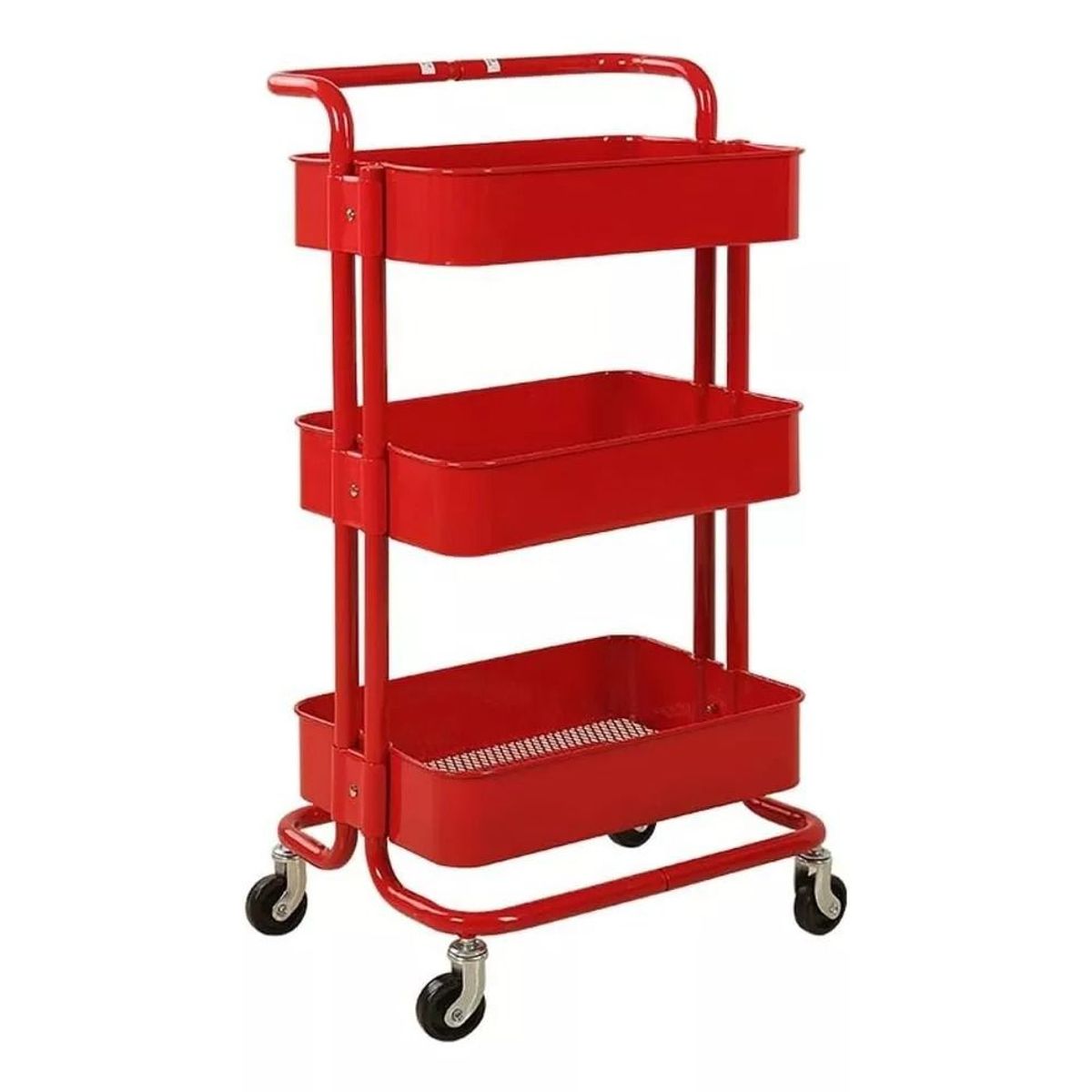 MOBLIHOUSE - Carro Auxiliar Organizador Metalico Rojo 3 Niveles Rodante