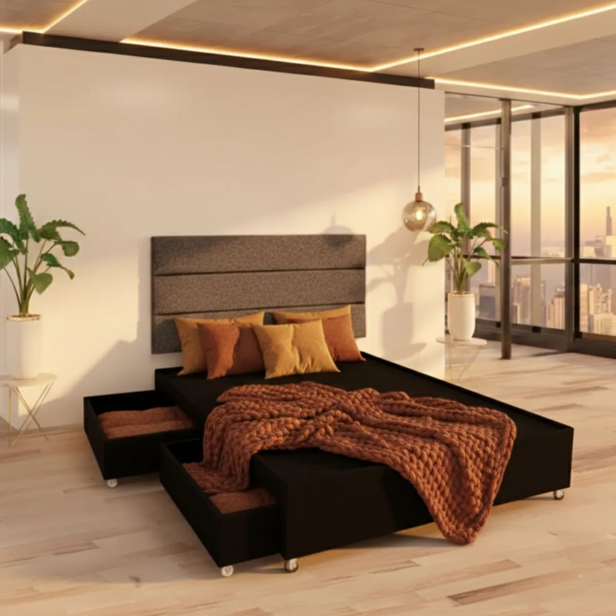 DORMIPUFF - Base Cama Con Cajones Closet 100cm sencilla Negro Dormipuff