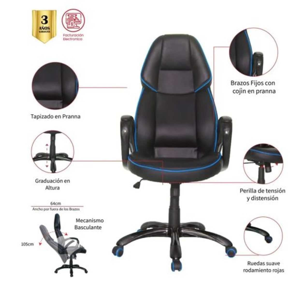 MUEBLESYA - Silla Gamer Duitama Azul