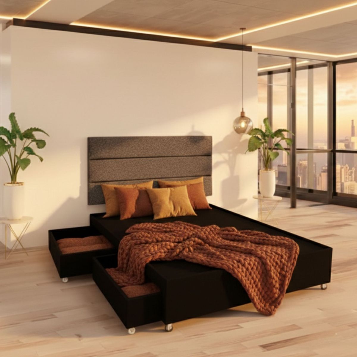 DORMIPUFF - Base Cama Con Cajones Closet 120cm Semi Doble Negro Dormipuff