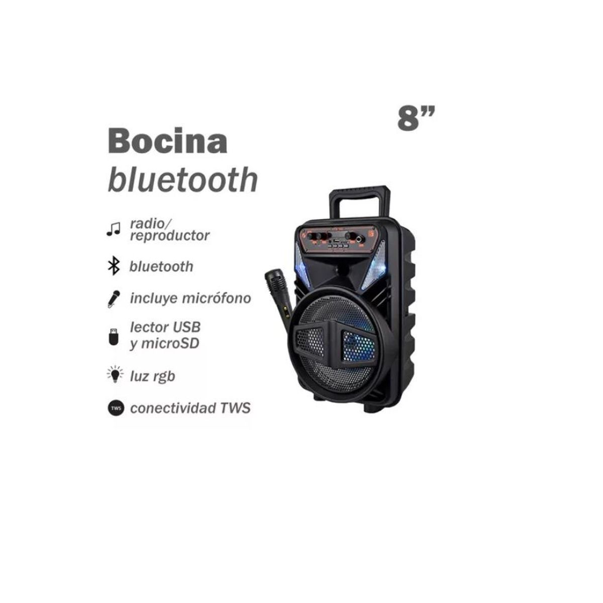 GENERICO - Parlante Cabina Bluetooth 8 Pulgadas Micrófono KTS-1562