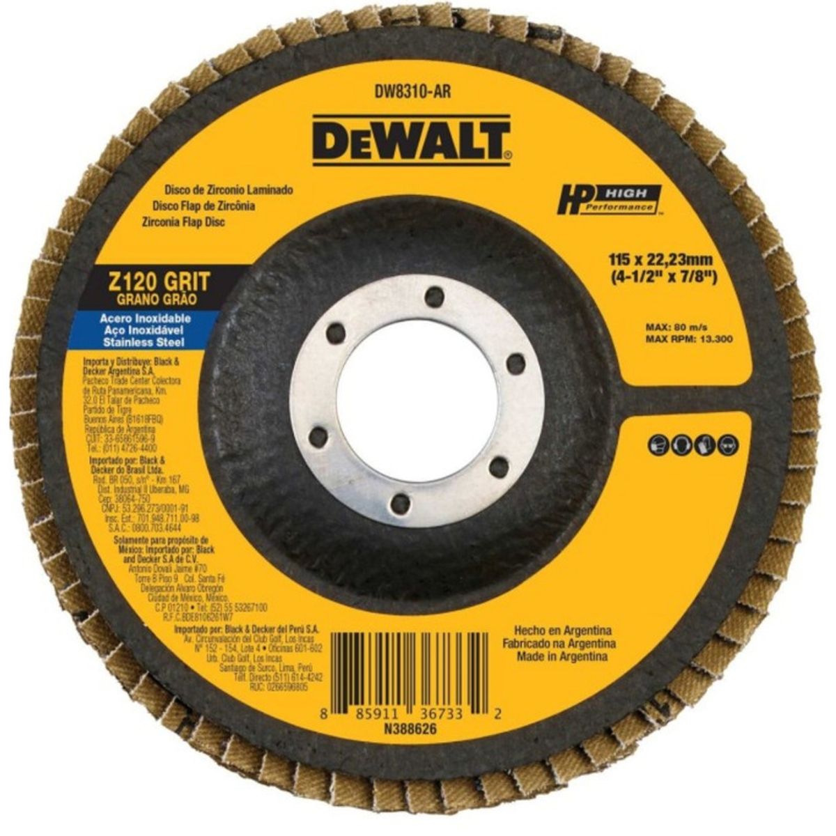 DEWALT - DISCO FLAP ZIRCONIO 4.1/2" X 7/8" G-120 DW8310