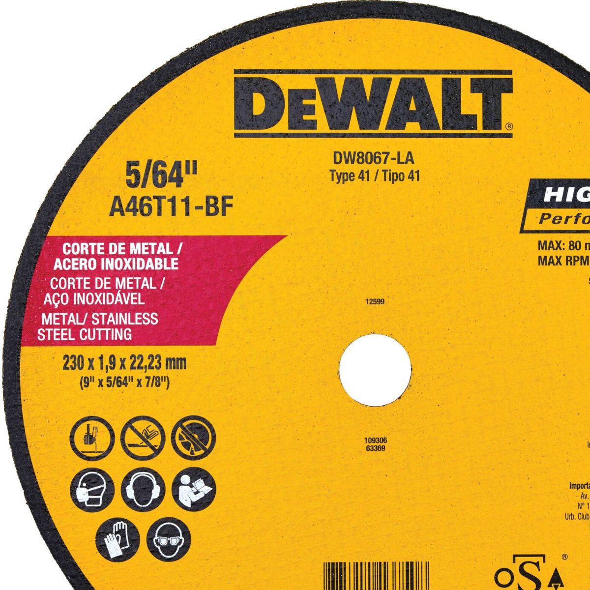 DEWALT - DISCO CORTE FINO METAL 9"X 5/64" X 7/8"T-41 DW8067