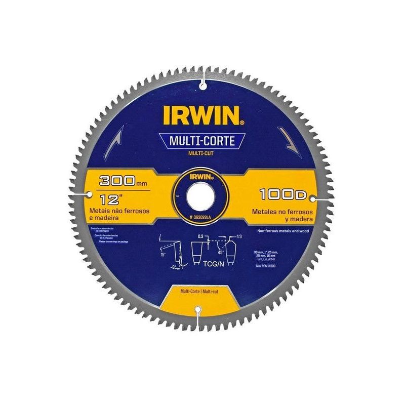 IRWIN - DISCO SIERRA PARA ALUMINIO 12"X 100TPI EJE 30MM