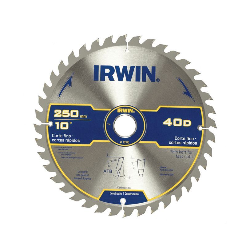 IRWIN - DISCO SIERRA PARA MADERA 10" X 40TPI EJE 30MM