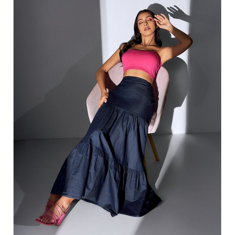 DEREK - Falda Para Mujer Larga Amplia En Chambray Con Proceso Xia Derek