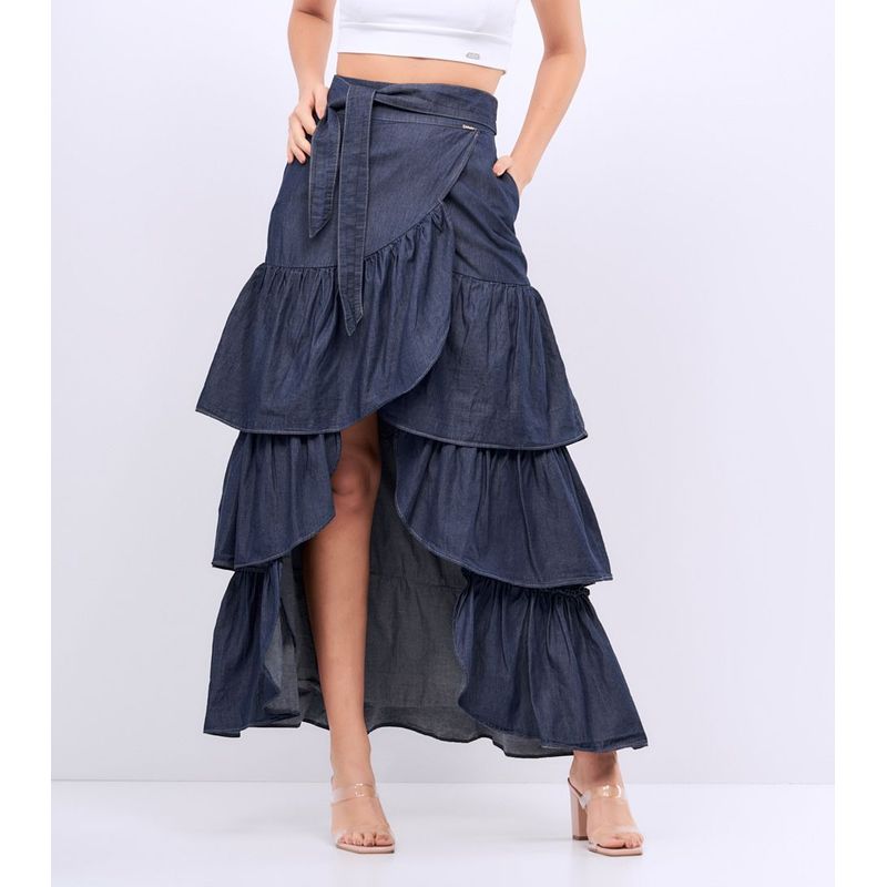 DEREK - Falda Para Mujer En Chambray Con Golas  Derek_.