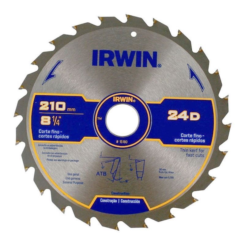 IRWIN - DISCO SIERRA PARA MADERA 8.1/4"X 24TPI EJE 30MM