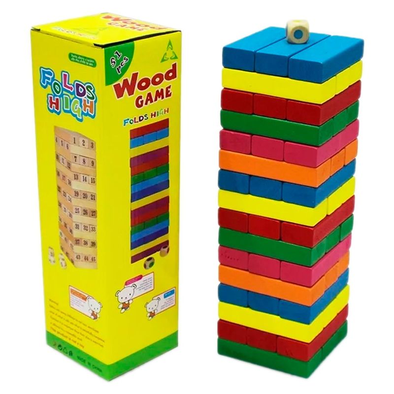 GENERICO - Juego Didáctico Torre Madera Bloques 48 Pz Dados
