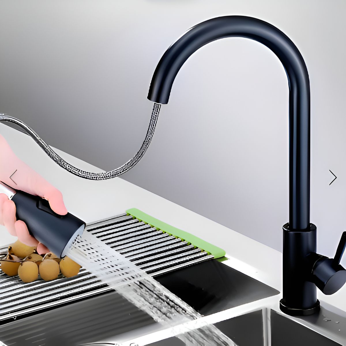 GENERICO - Llave Grifo Extensible Lavaplatos Monocontrol Mate Negra