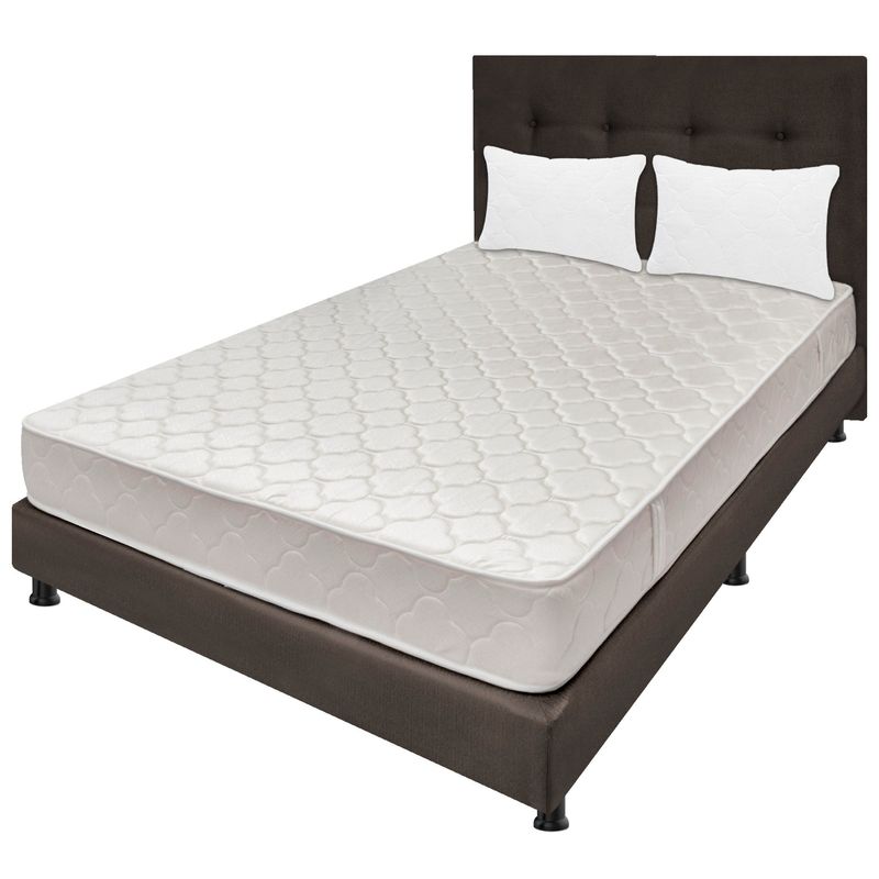 DORMILANDIA - Combo Semidoble Espumado Multisleep Café+Base Cama+Cabecero+Almohadas