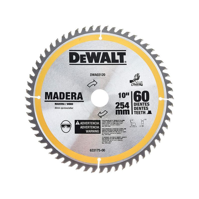 DEWALT - DISCO SIERRA PARA MADERA 10" X 60TPI EJE 30MM
