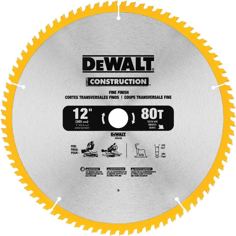 DEWALT - DISCO SIERRA PARA MADERA 12" X 80TPI EJE 1"