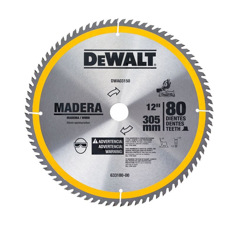 DEWALT - DISCO SIERRA PARA MADERA 12" X 80TPI EJE 30MM