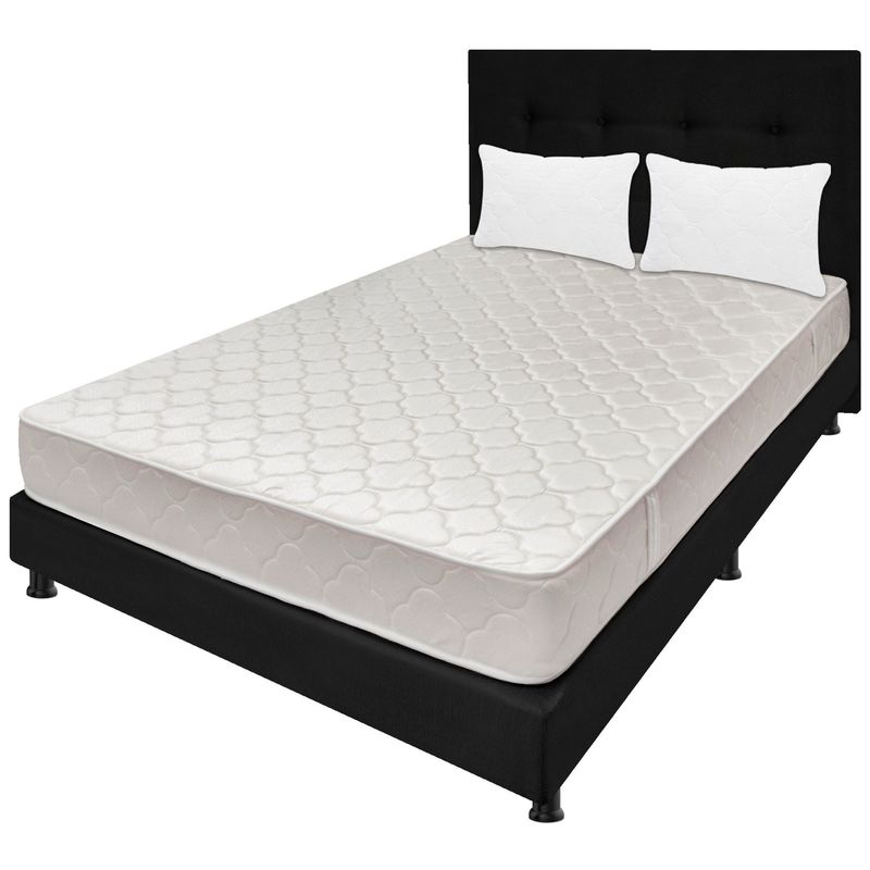 DORMILANDIA - Combo Colchón Doble Espumado Multisleep+ Base Cama Entera+ Cabecero +Almohadas.